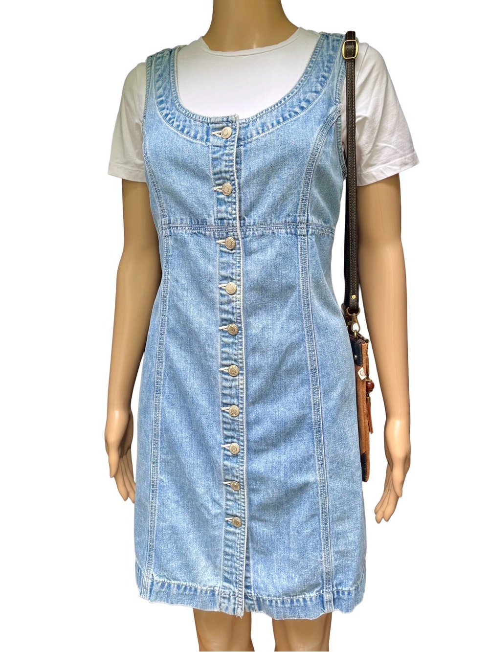 Vintage GAP Denim Mini Dress 90s Button Front Cotton M